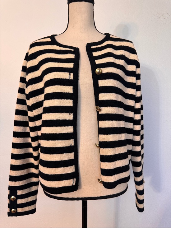 H&M Sweaters - H&M Black and Cream Striped Button-Front Cardigan
